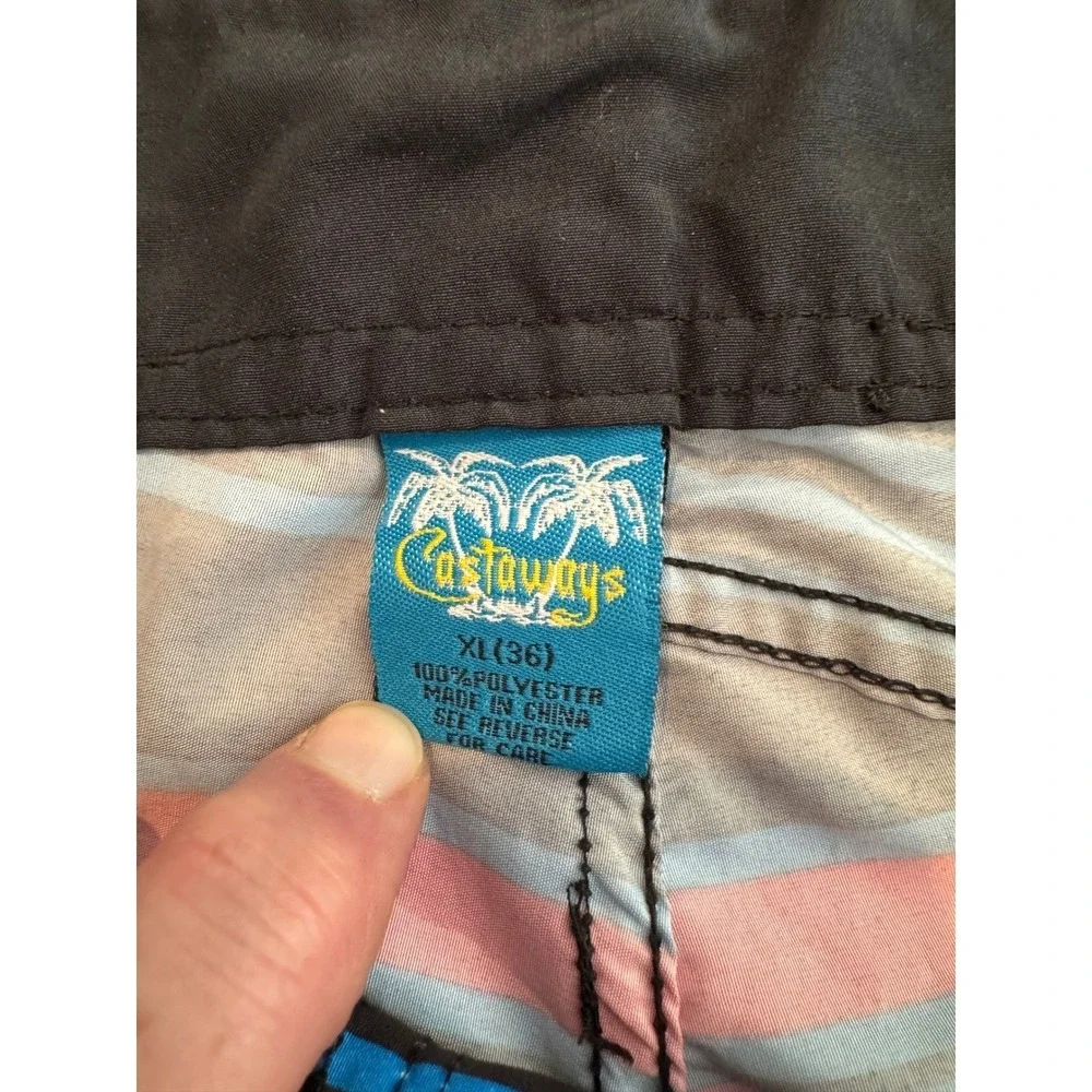 Castaways Mens Board Shorts Size XL 36 Blue Red Striped Swim Trunks Cargo Pocket